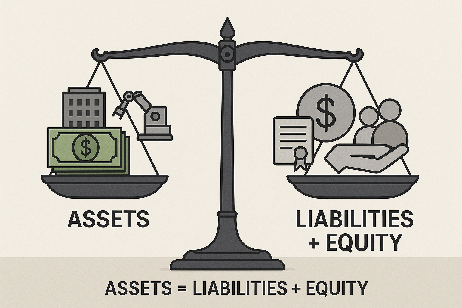 Accounting equation showing assets equal liabilities plus equity
